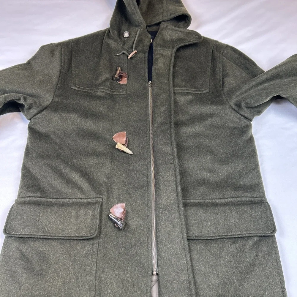 Vintage Lands End Toggle Men's Sz L Hooded Coat Wool Quilt Lined Duffle Pischl - Picture 7 of 15
